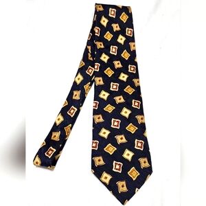Ermenegildo Zegna Men's Necktie Italy 100% Silk  Navy  Gold Copper Squares.